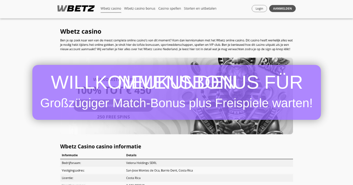 Wbetz Casino welcome bonus